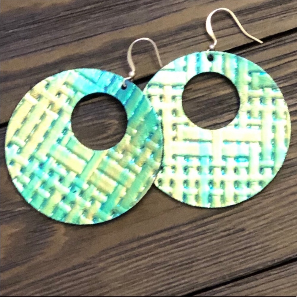 Bluish Green Leather Earrings